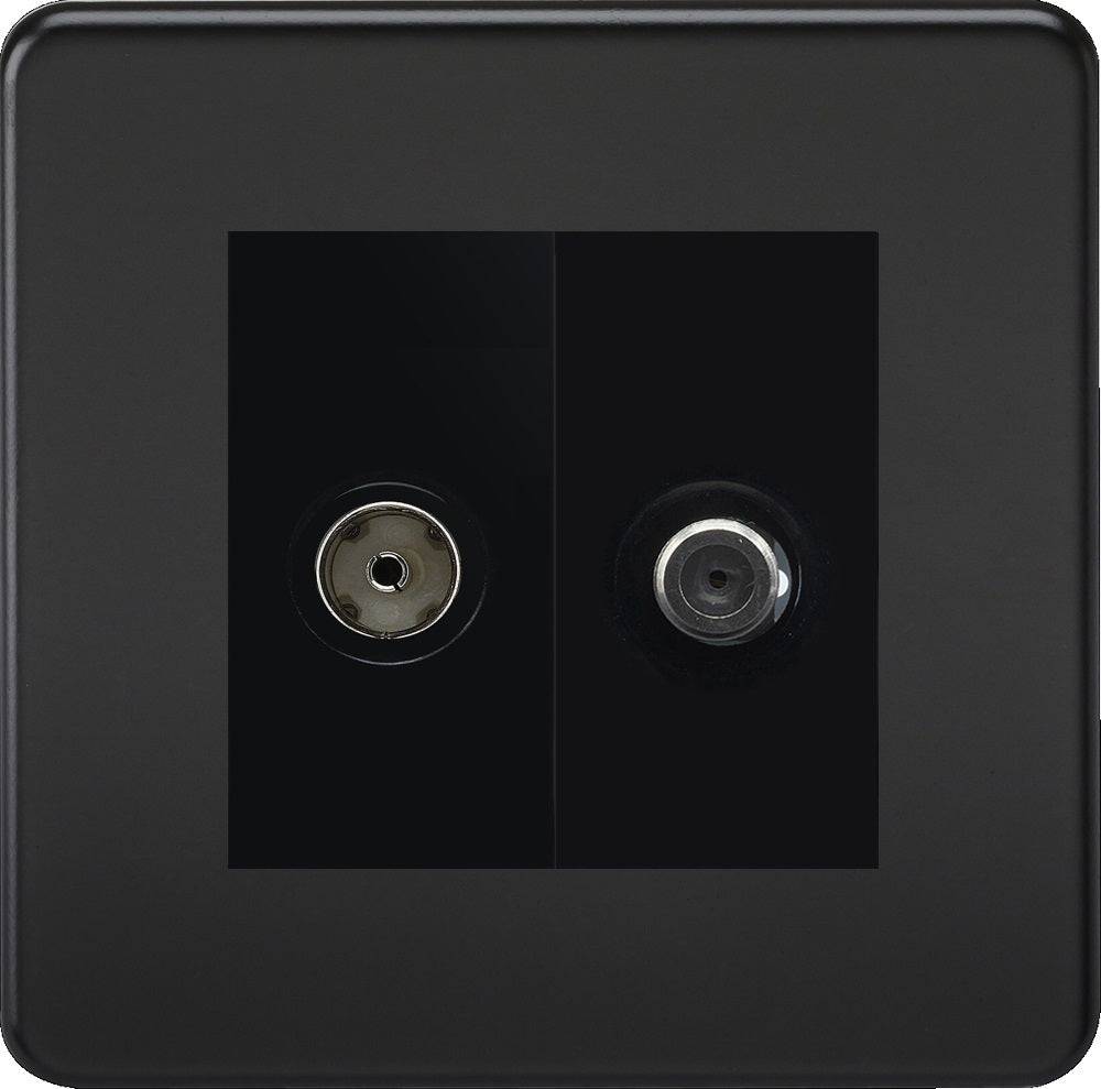 Knightsbridge Screwless Matt Black TV and Satellite Socket SF0140MMBB - The Switch Depot