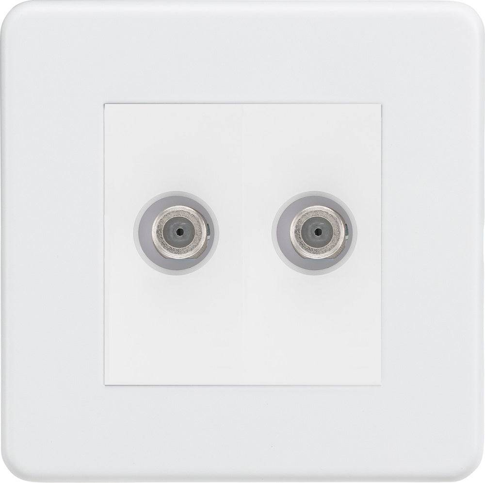 Knightsbridge Screwless Matt White Double Satellite Socket SF0250MMW - The Switch Depot