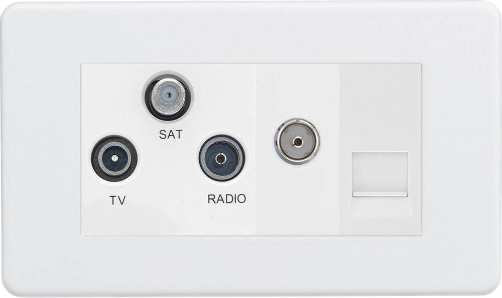 Knightsbridge Screwless Matt White Triplex Combination TV Socket SF0500MMW - The Switch Depot