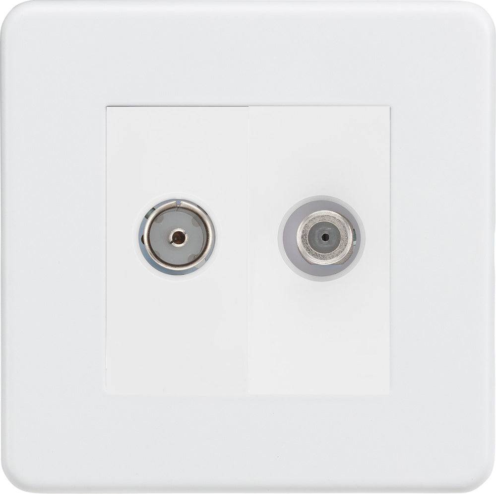 Knightsbridge Screwless Matt White TV and Satellite Socket SF0140MMW - The Switch Depot