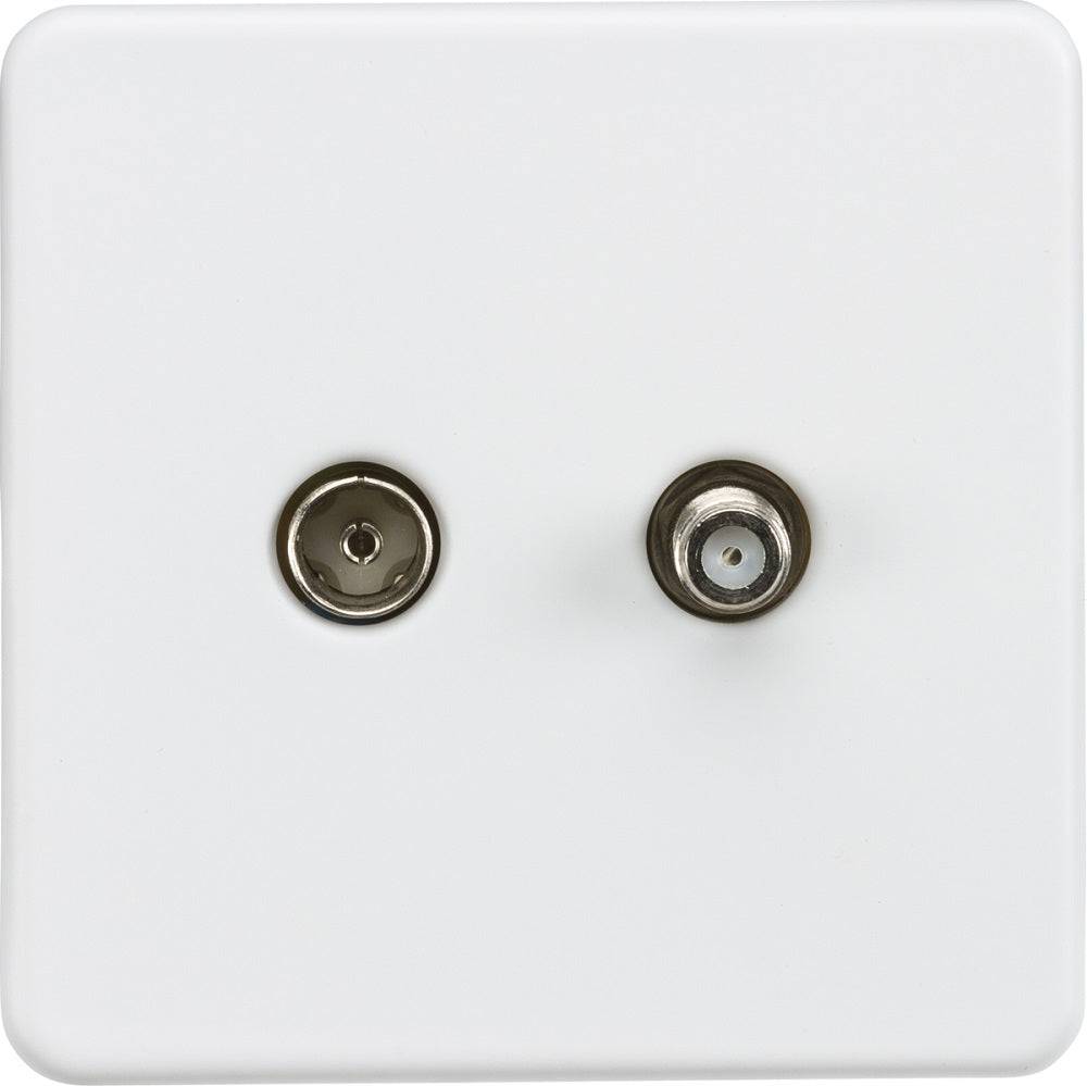 Knightsbridge Screwless Matt White TV and Satellite Socket SF0140MW - The Switch Depot