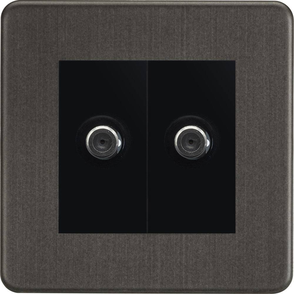 Knightsbridge Screwless Smoked Bronze Double Satellite Socket SF0250MSBB - The Switch Depot