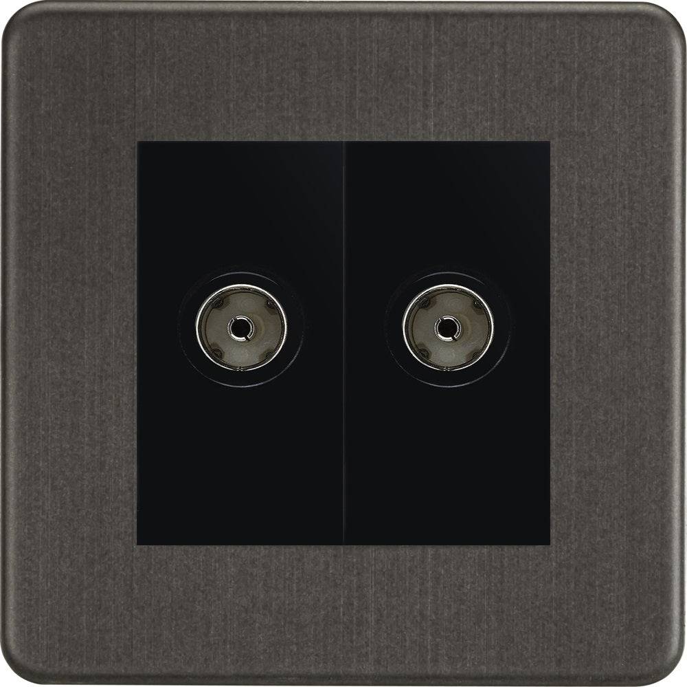 Knightsbridge Screwless Smoked Bronze Double TV Socket SF0200MSBB - The Switch Depot