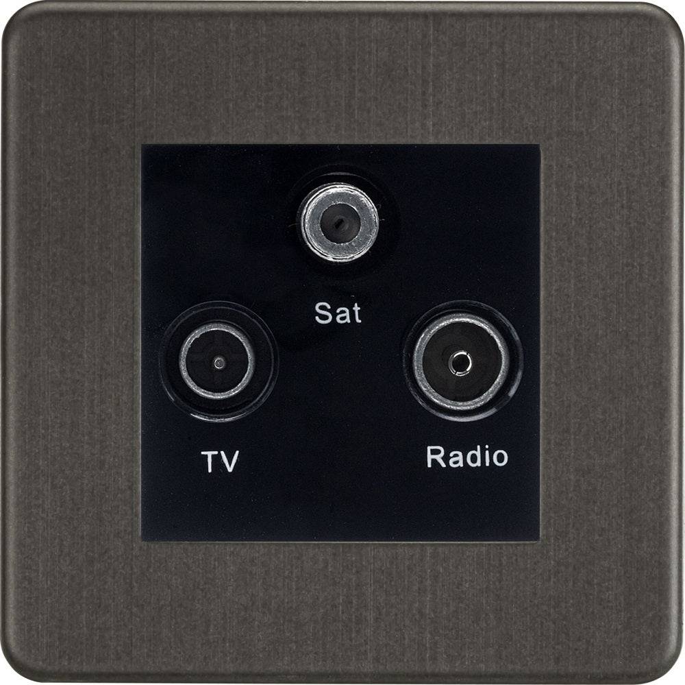 Knightsbridge Screwless Smoked Bronze Triplex TV Socket SF0300MSBB - The Switch Depot