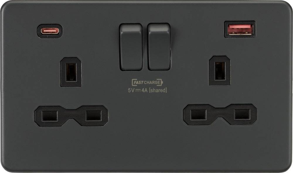 Knightsbridge Screwless Anthracite Double A+C USB Socket SFR9909AT - The Switch Depot