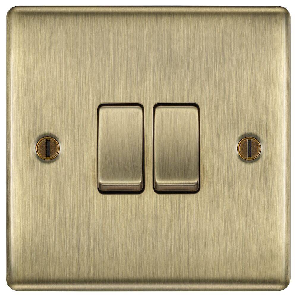 Nexus Metal Antique Brass 2G Light Switch NAB42-The Switch Depot