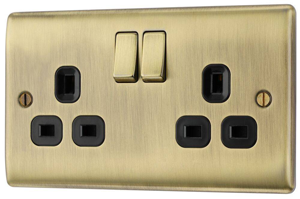 Nexus Metal Antique Brass Double Socket NAB22B-The Switch Depot