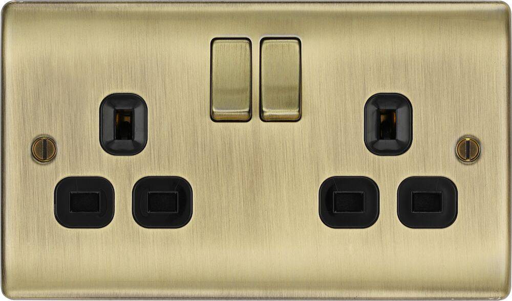 Nexus Metal Antique Brass Double Socket NAB22B-The Switch Depot