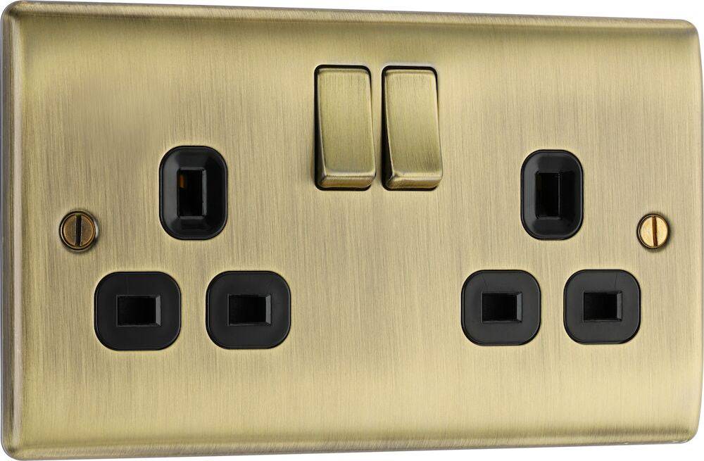 Nexus Metal Antique Brass Double Socket NAB22B-The Switch Depot