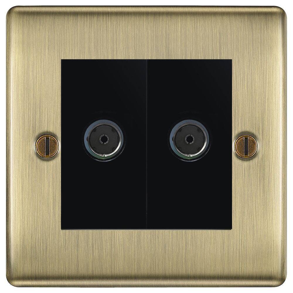 Nexus Metal Antique Brass Double TV Socket NAB61B-The Switch Depot