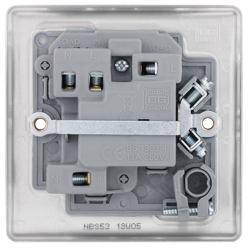 Nexus Metal Brushed Steel 13A Switched Spur with Neon & Flex Outlet NBS53 - The Switch Depot