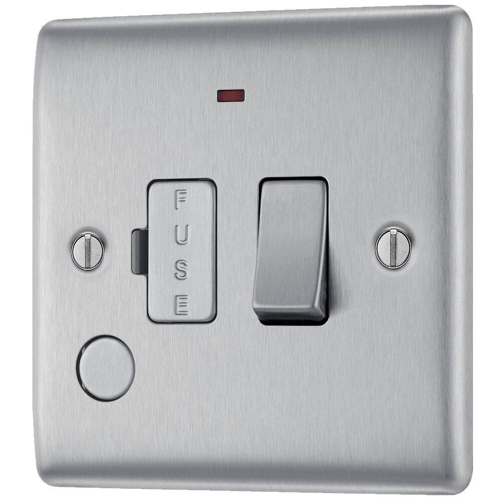 Nexus Metal Brushed Steel 13A Switched Spur with Neon & Flex Outlet NBS53 - The Switch Depot