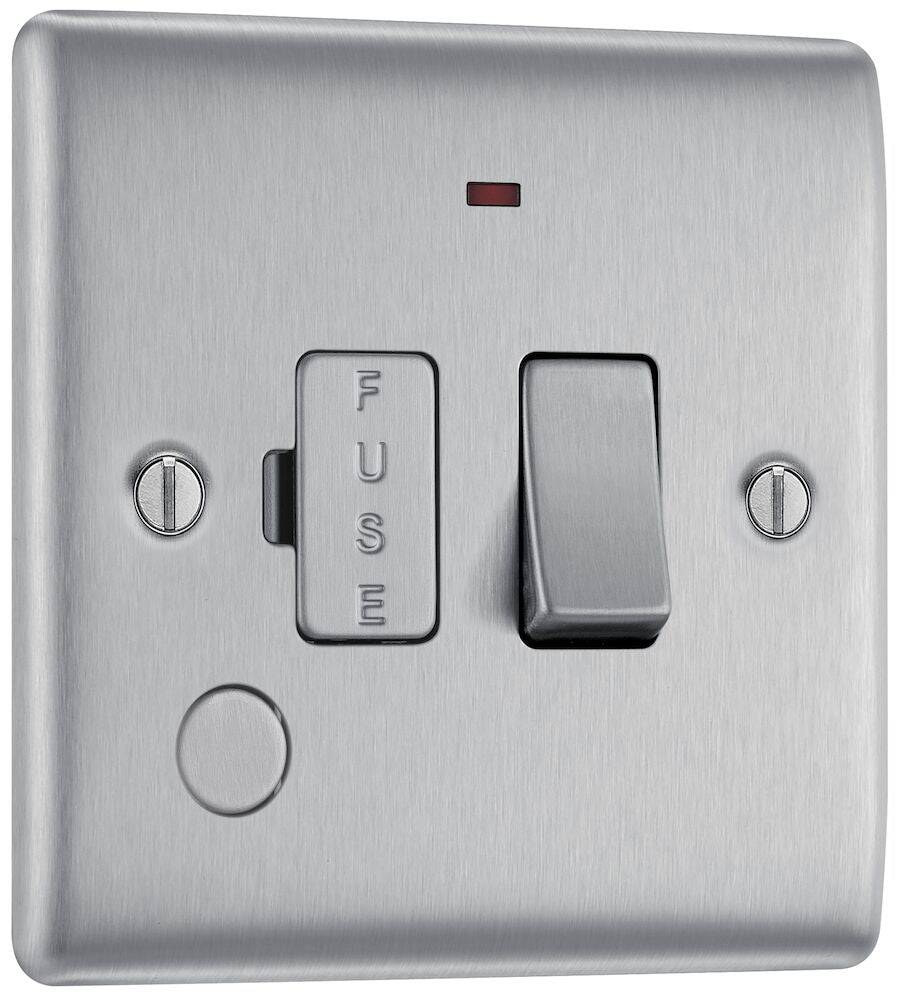 Nexus Metal Brushed Steel 13A Switched Spur with Neon & Flex Outlet NBS53 - The Switch Depot