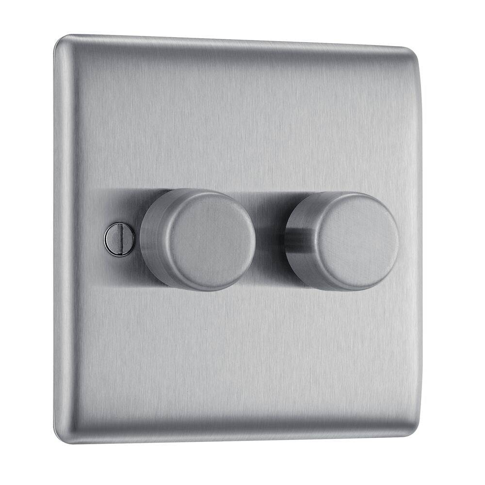 Nexus Metal Brushed Steel 2G Dimmer Switch NBS82 - The Switch Depot