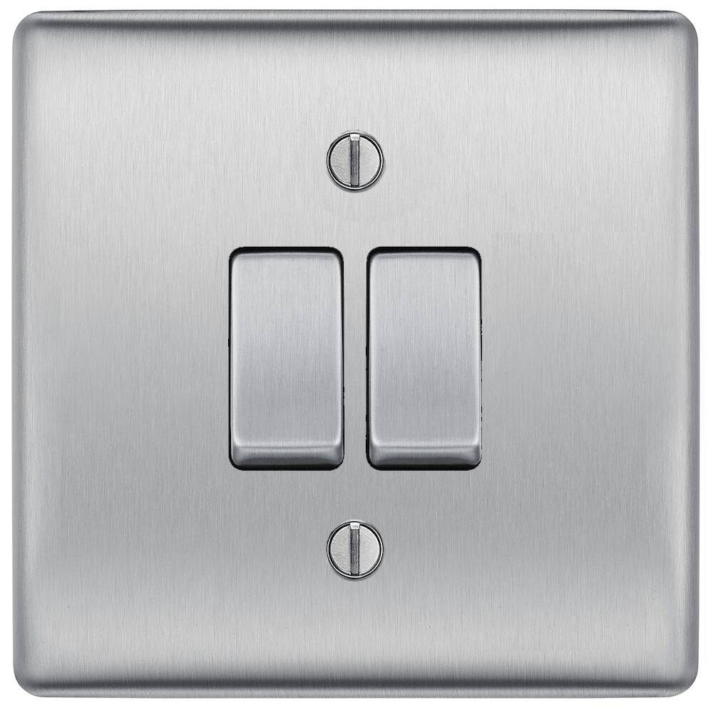 Nexus Metal Brushed Steel 2G Intermediate Light Switch NBS2GINT - The Switch Depot