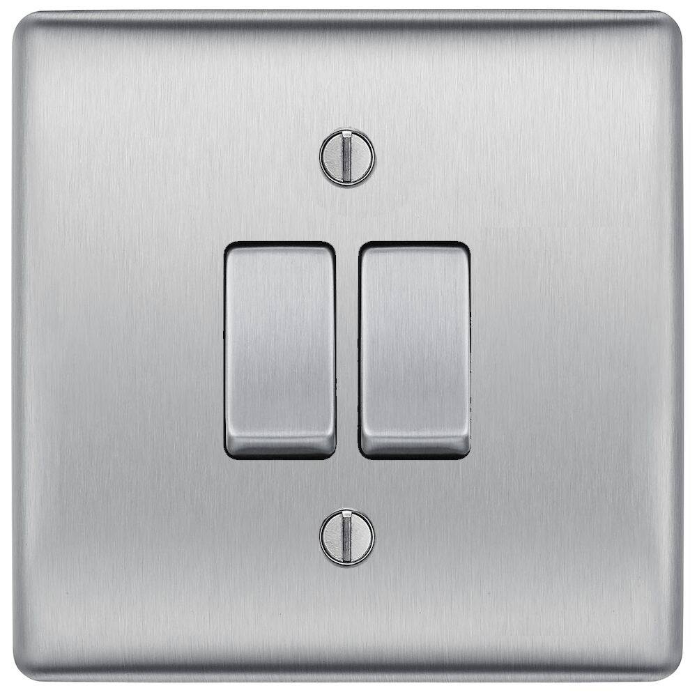 Nexus Metal Brushed Steel 2W & Intermediate Light Switch NBS2WINT - The Switch Depot