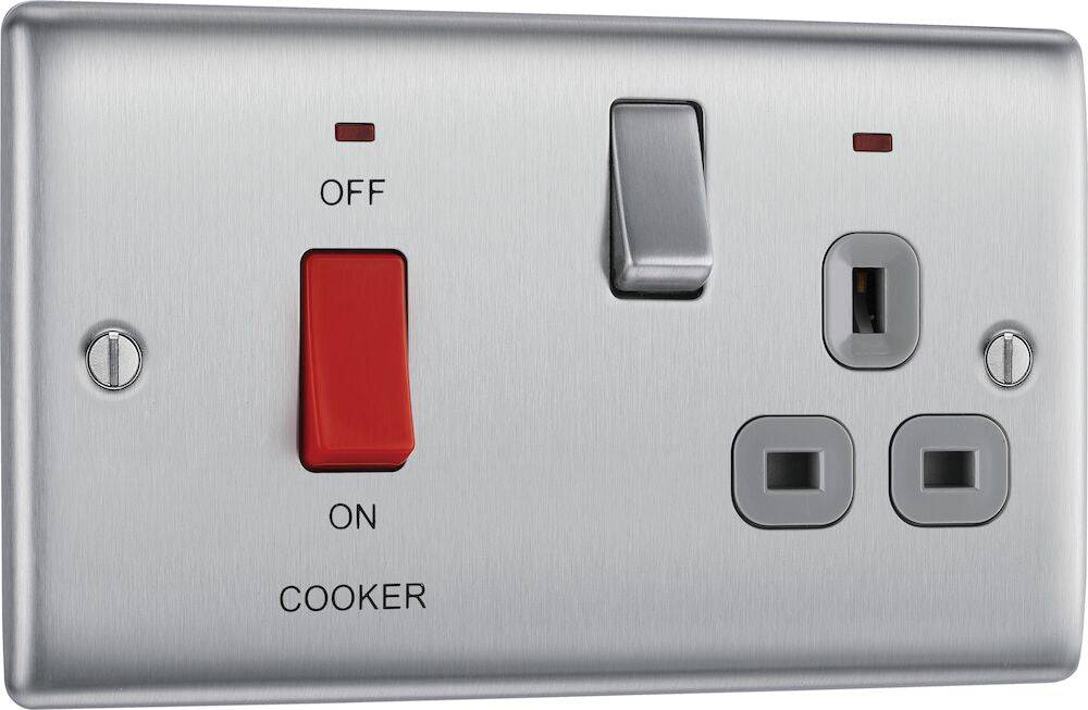 Nexus Metal Brushed Steel Cooker Switch with 13A Socket NBS70G - The Switch Depot