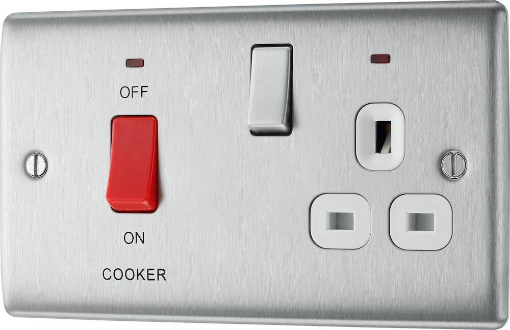 Nexus Metal Brushed Steel Cooker Switch with 13A Socket NBS70W - The Switch Depot