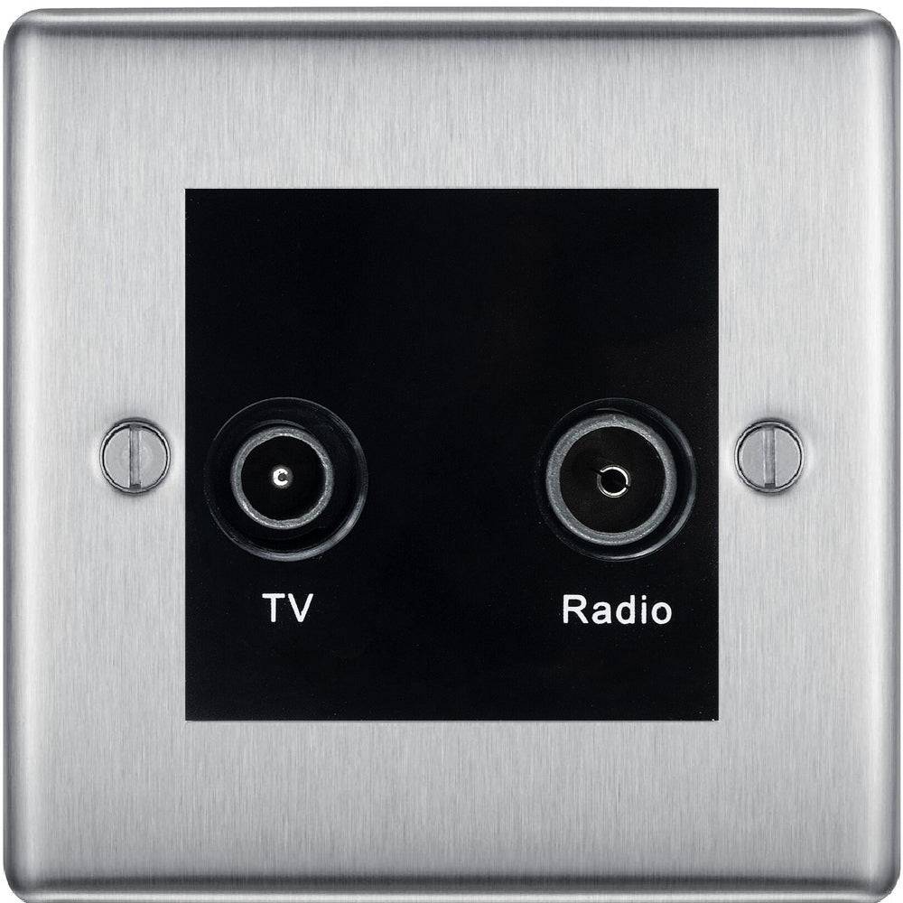 Nexus Metal Brushed Steel Diplex TV Socket NBS66B - The Switch Depot