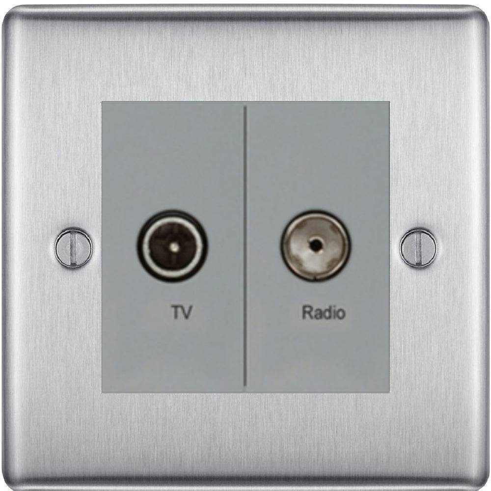 Nexus Metal Brushed Steel Diplex TV Socket NBS66G - The Switch Depot