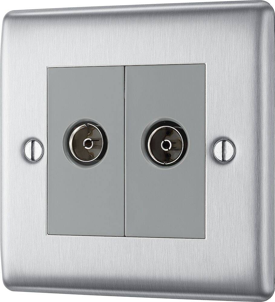 Nexus Metal Brushed Steel Diplex TV Socket NBS66G - The Switch Depot