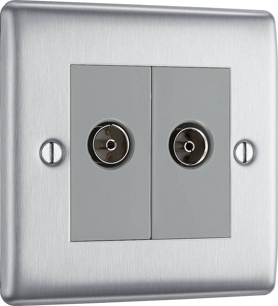 Nexus Metal Brushed Steel Diplex TV Socket NBS66G - The Switch Depot