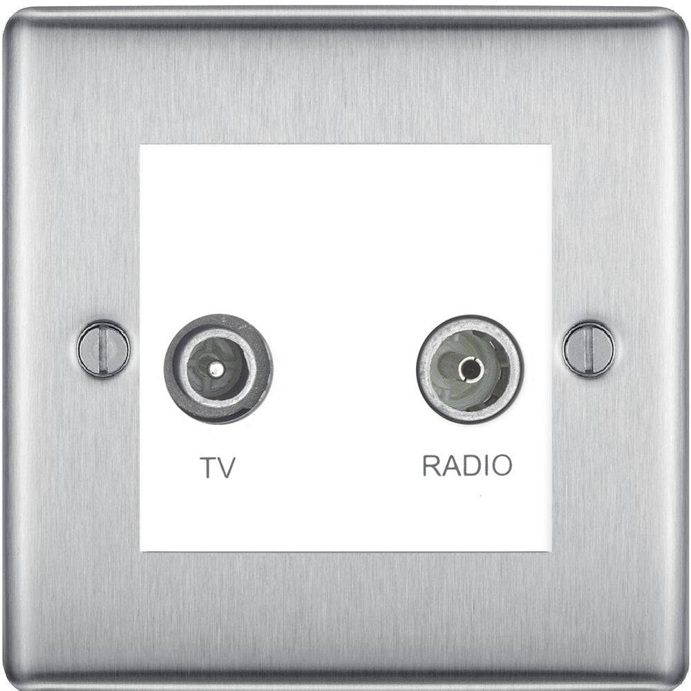 Nexus Metal Brushed Steel Diplex TV Socket NBS66W - The Switch Depot