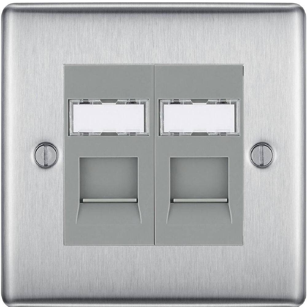 Nexus Metal Brushed Steel Double Cat5e Data Outlet Socket NBSRJ452G - The Switch Depot