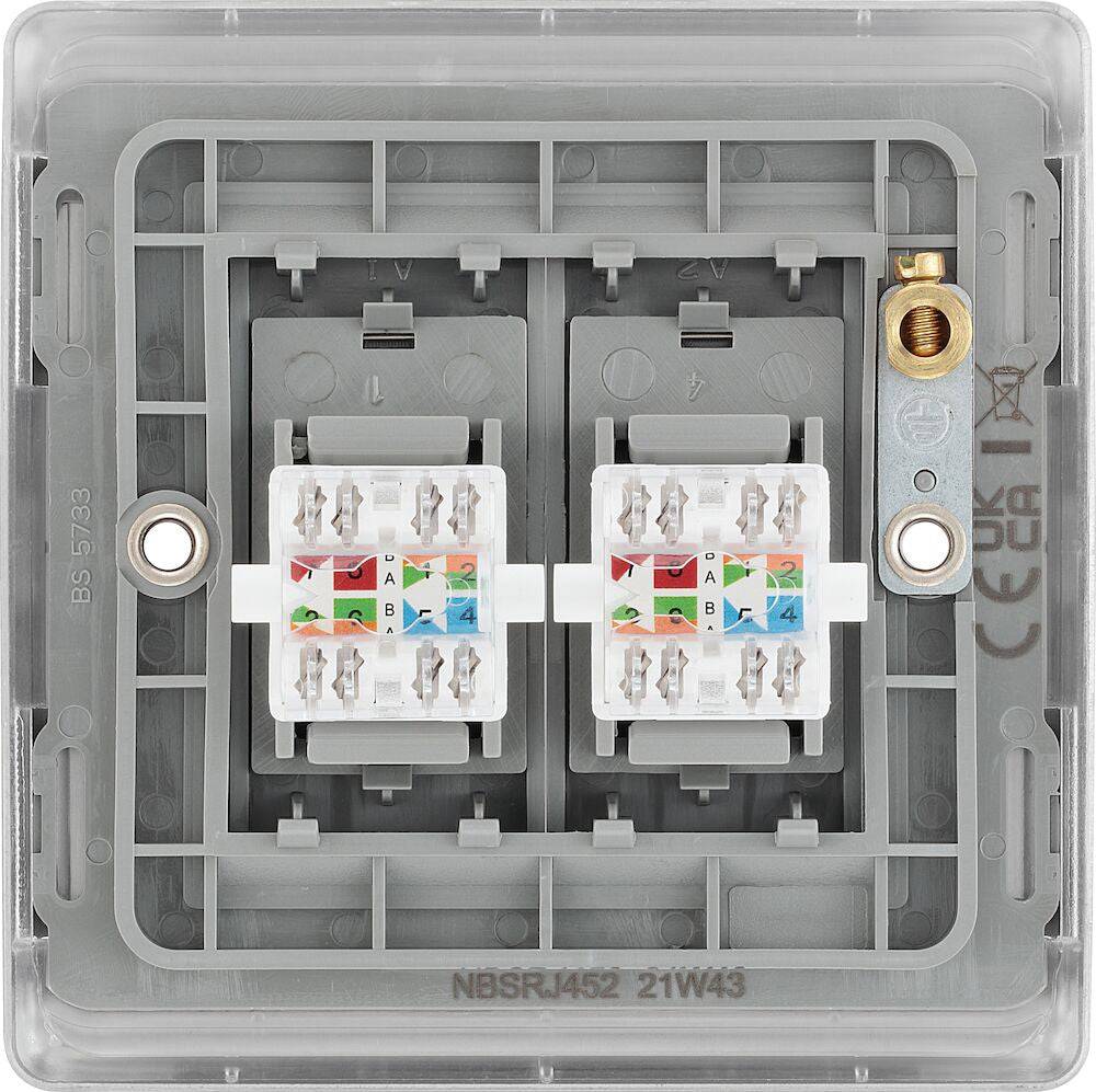 Nexus Metal Brushed Steel Double Cat6 Data Outlet Socket NBSRJ4526G - The Switch Depot