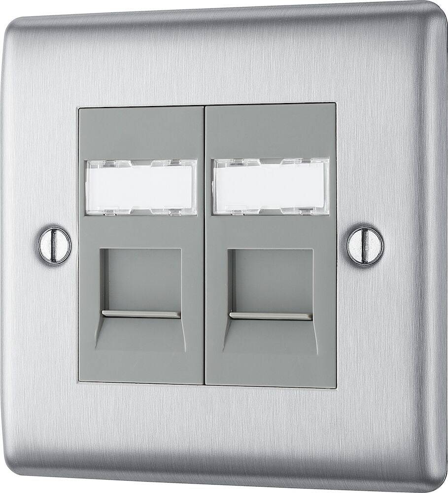 Nexus Metal Brushed Steel Double Cat6 Data Outlet Socket NBSRJ4526G - The Switch Depot