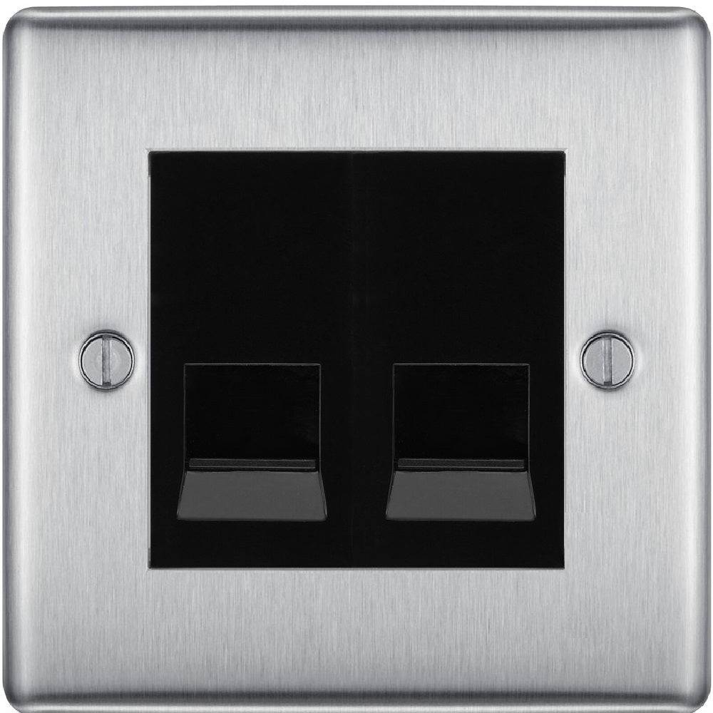 Nexus Metal Brushed Steel Double Master Telephone Socket NBSBTM2B - The Switch Depot