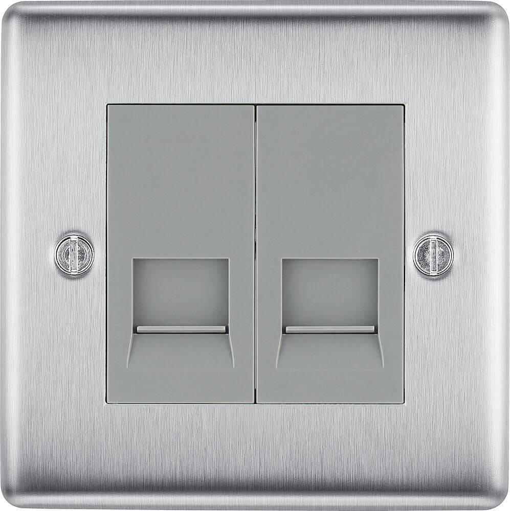 Nexus Metal Brushed Steel Double Master Telephone Socket NBSBTM2G - The Switch Depot