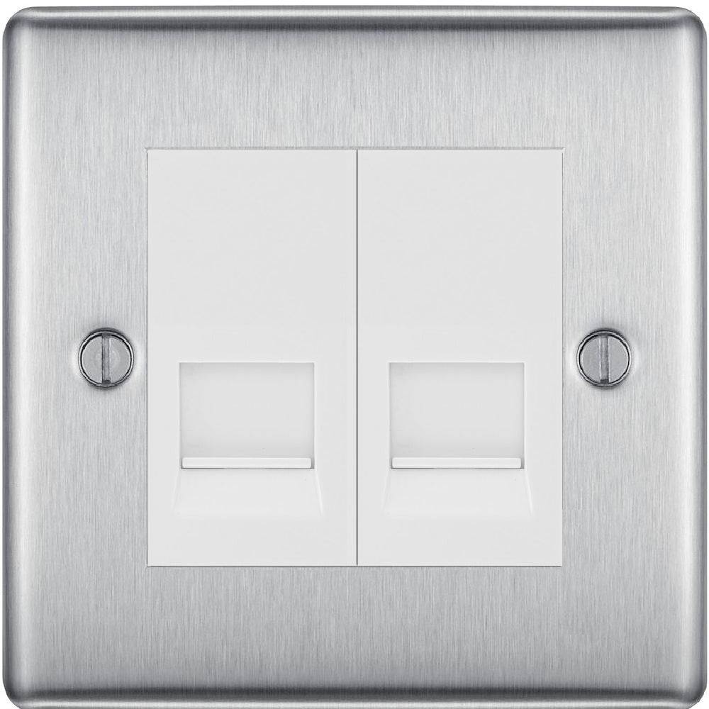 Nexus Metal Brushed Steel Double Master Telephone Socket NBSBTM2W - The Switch Depot