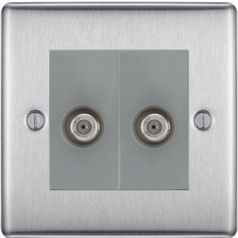 Nexus Metal Brushed Steel Double Satellite Socket NBS642G - The Switch Depot