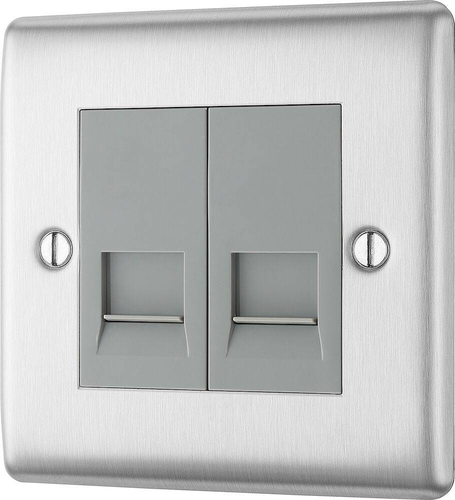 Nexus Metal Brushed Steel Double Slave Telephone Socket NBSBTS2G - The Switch Depot