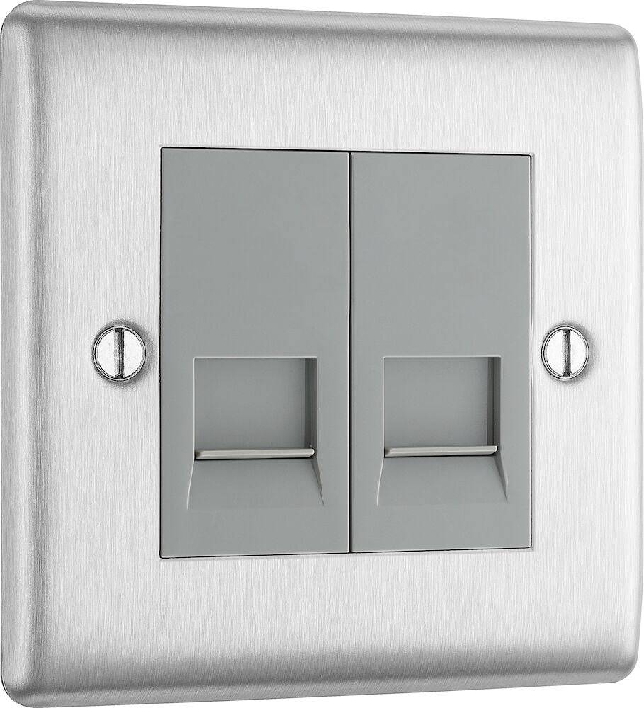 Nexus Metal Brushed Steel Double Slave Telephone Socket NBSBTS2G - The Switch Depot