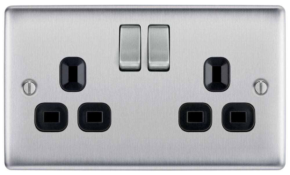 Nexus Metal Brushed Steel Double Socket NBS22B - The Switch Depot