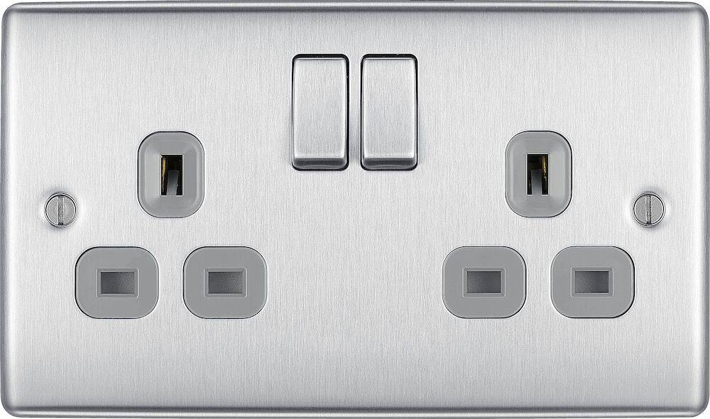 Nexus Metal Brushed Steel Double Socket NBS22G - The Switch Depot