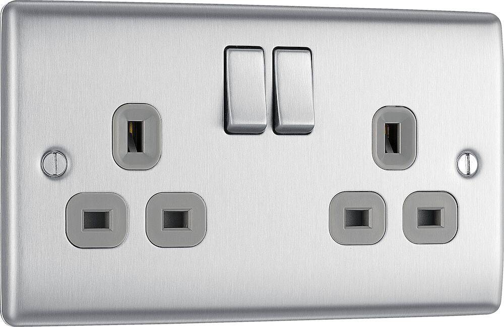 Nexus Metal Brushed Steel Double Socket NBS22G - The Switch Depot