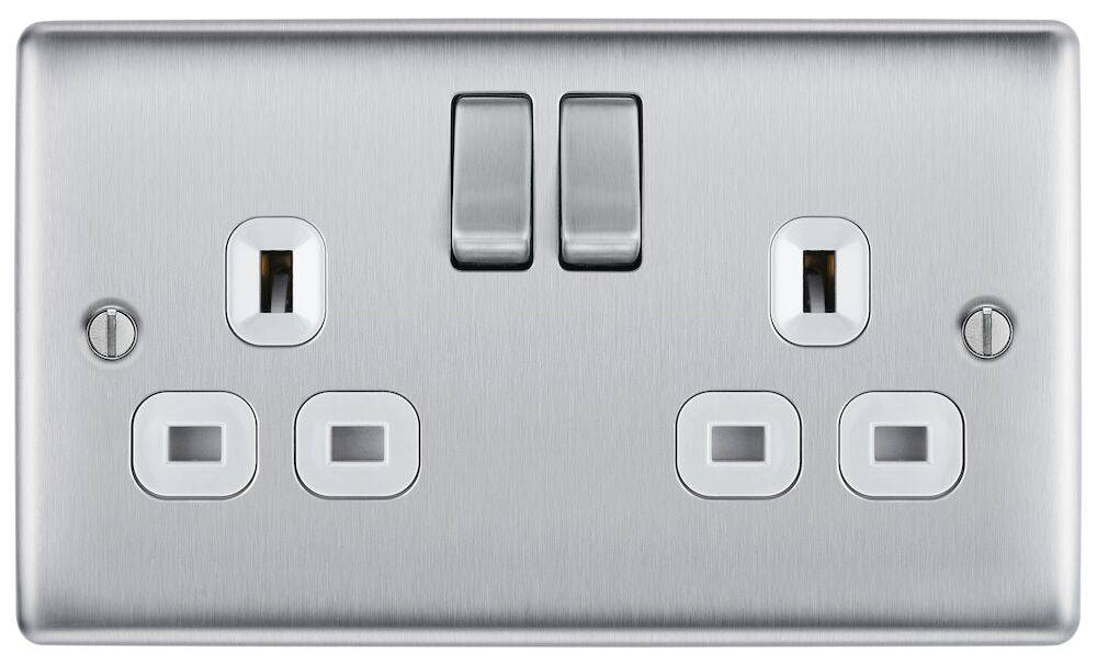 Nexus Metal Brushed Steel Double Socket NBS22W - The Switch Depot