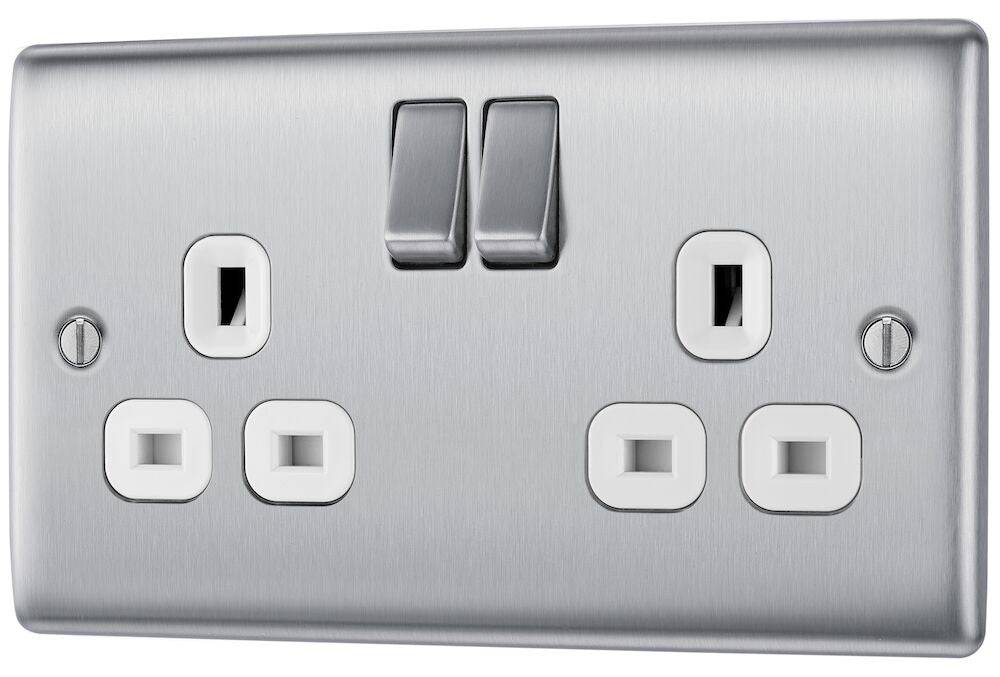 Nexus Metal Brushed Steel Double Socket NBS22W - The Switch Depot