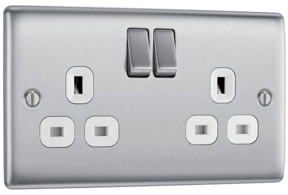 Nexus Metal Brushed Steel Double Socket NBS22W - The Switch Depot