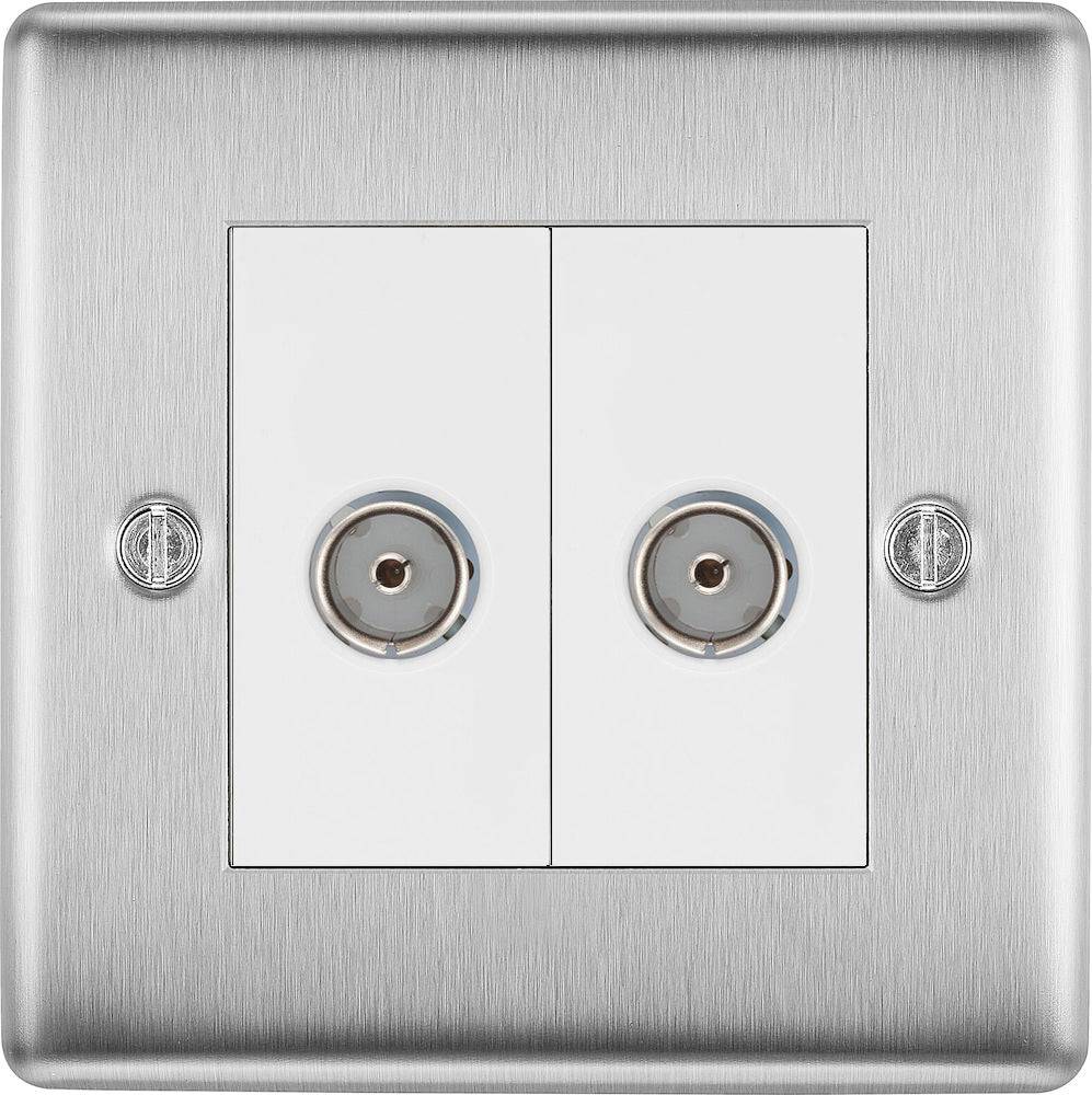 Nexus Metal Brushed Steel Double TV Socket NBS61W - The Switch Depot