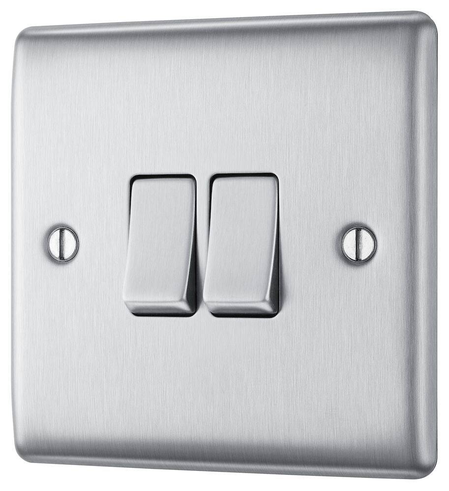 Nexus Metal Brushed Steel Light Switch 2G NBS42 - The Switch Depot