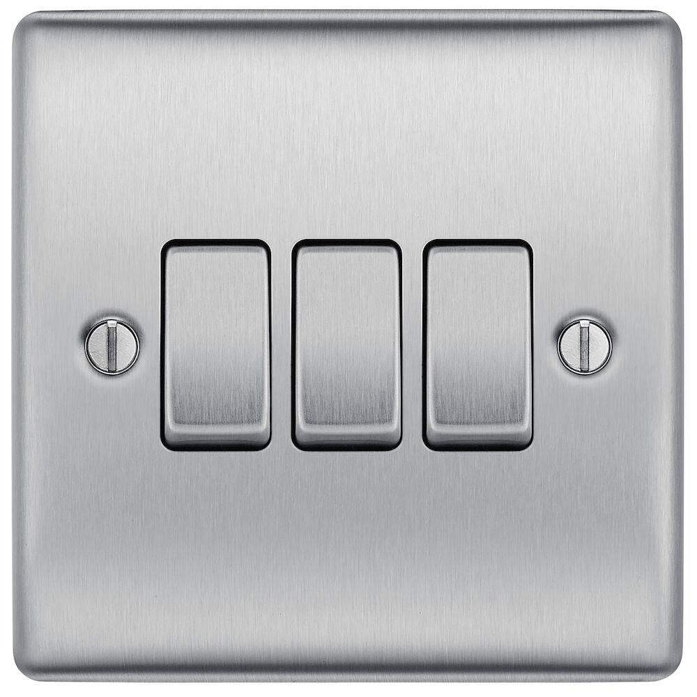 Nexus Metal Brushed Steel Light Switch 3G NBS43 - The Switch Depot