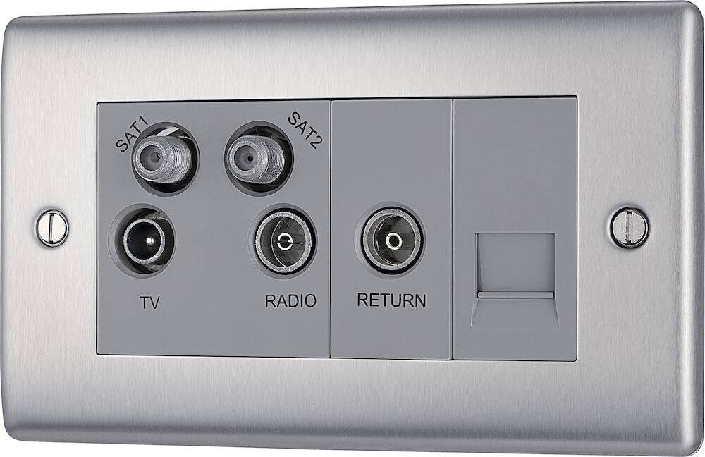 Nexus Metal Brushed Steel Quadplex Combination TV Socket NBS69G - The Switch Depot