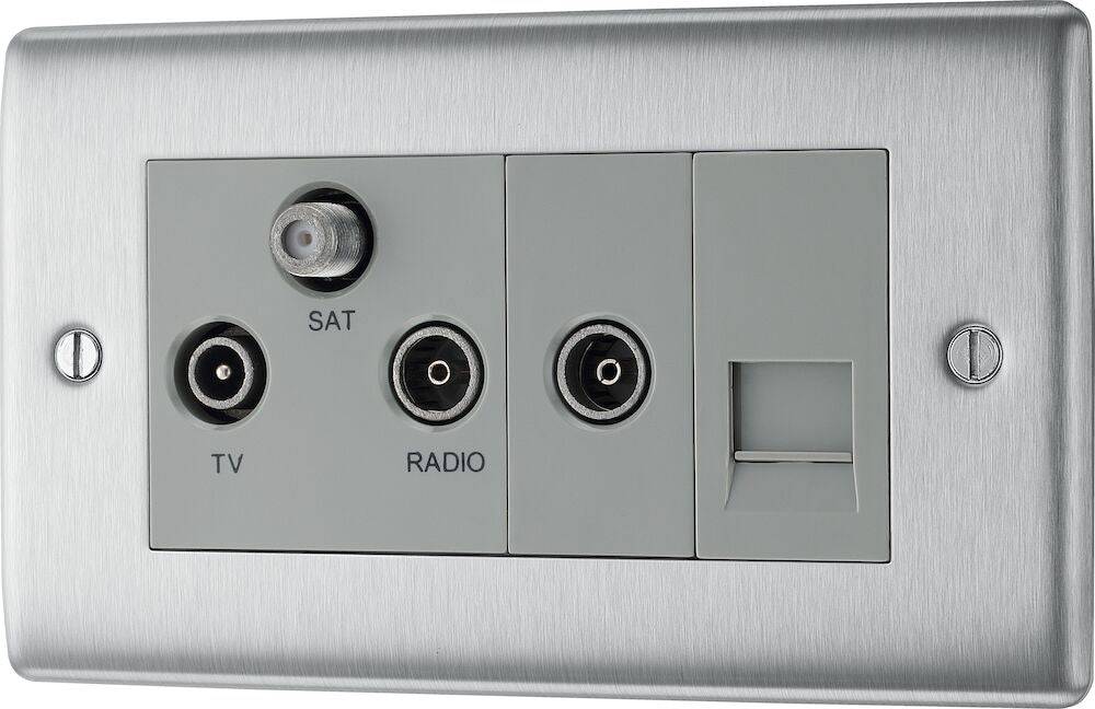 Nexus Metal Brushed Steel Triplex Combination TV Socket NBS68G - The Switch Depot