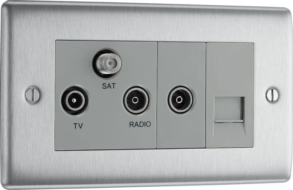 Nexus Metal Brushed Steel Triplex Combination TV Socket NBS68G - The Switch Depot