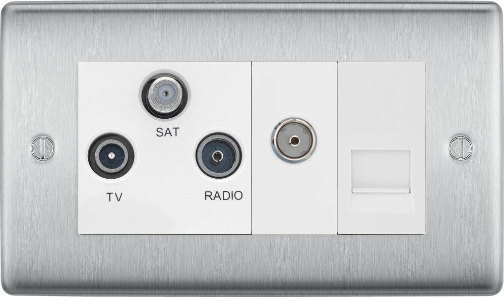 Nexus Metal Brushed Steel Triplex Combination TV Socket NBS68W - The Switch Depot