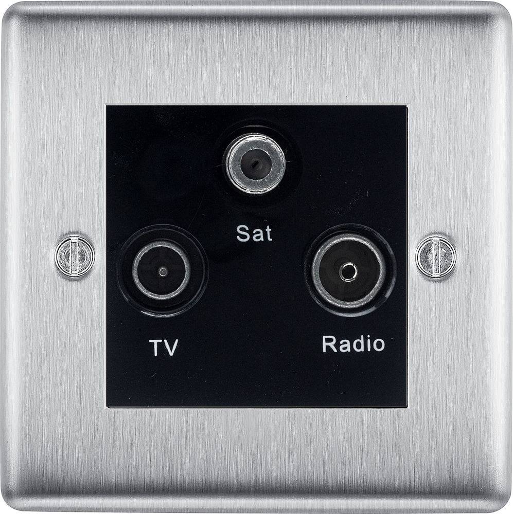 Nexus Metal Brushed Steel Triplex TV Socket NBS67B - The Switch Depot